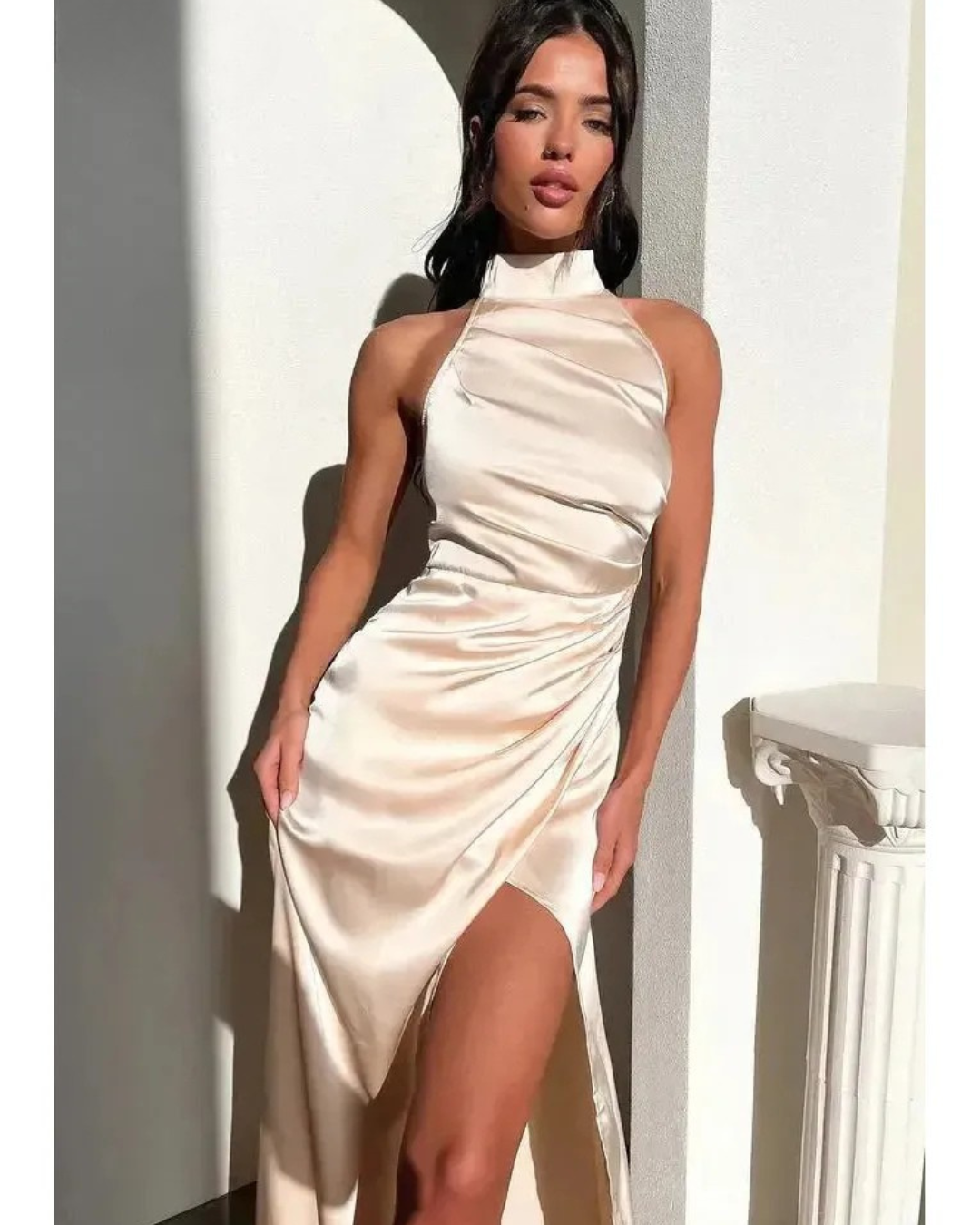 Florencia - Halterneck Sleeveless Slit Maxi Dress