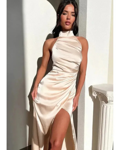 Florencia - Halterneck Sleeveless Slit Maxi Dress