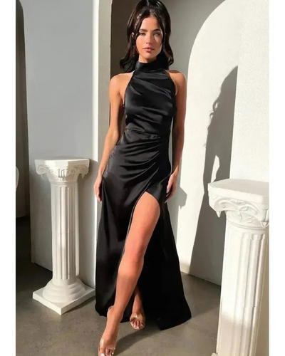 Florencia - Halterneck Sleeveless Slit Maxi Dress