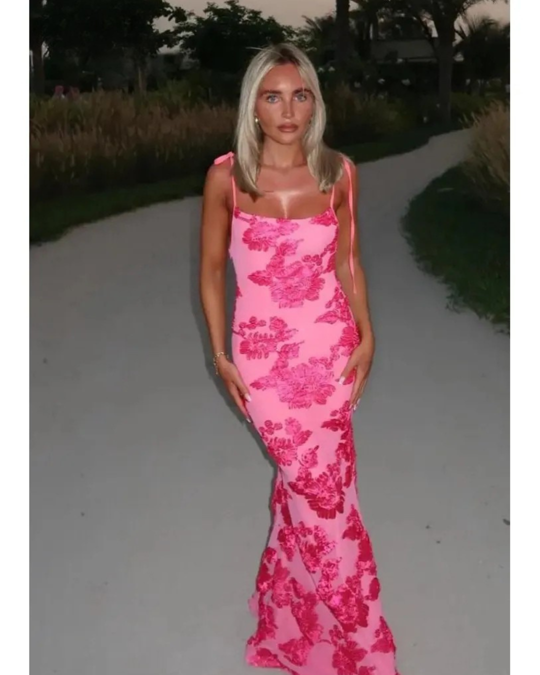 Maritza - Pink Floral Knot-Strap Dress