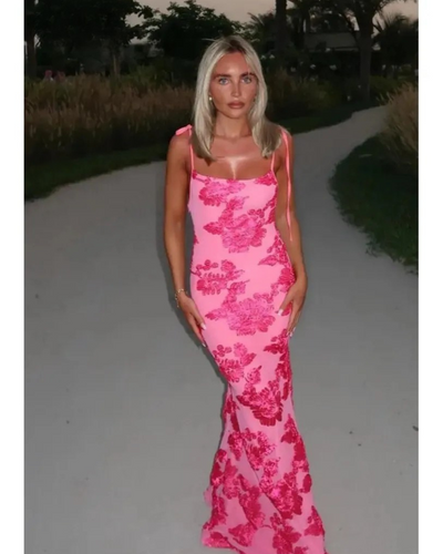 Maritza - Pink Floral Knot-Strap Dress