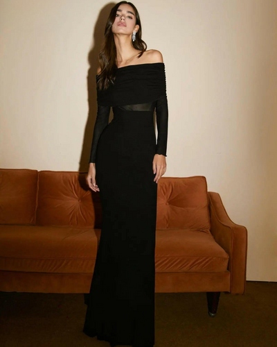 Abriella - Off-Shoulder Overfold Mesh Maxi Dress