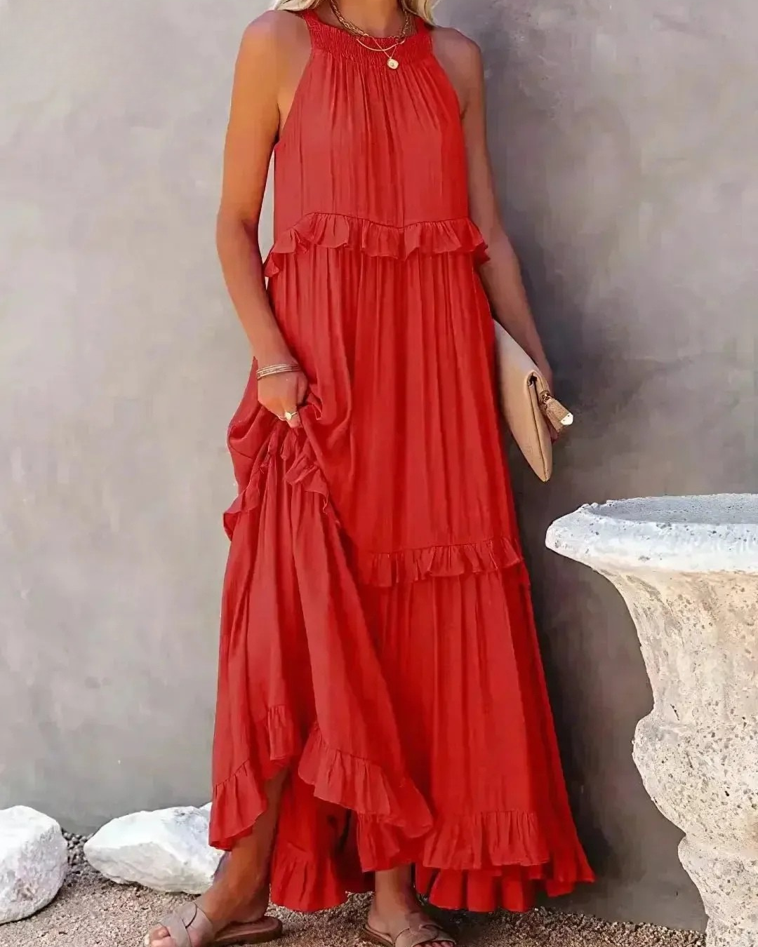 Lorena - Halterneck Dress With Ruffles and Pockets