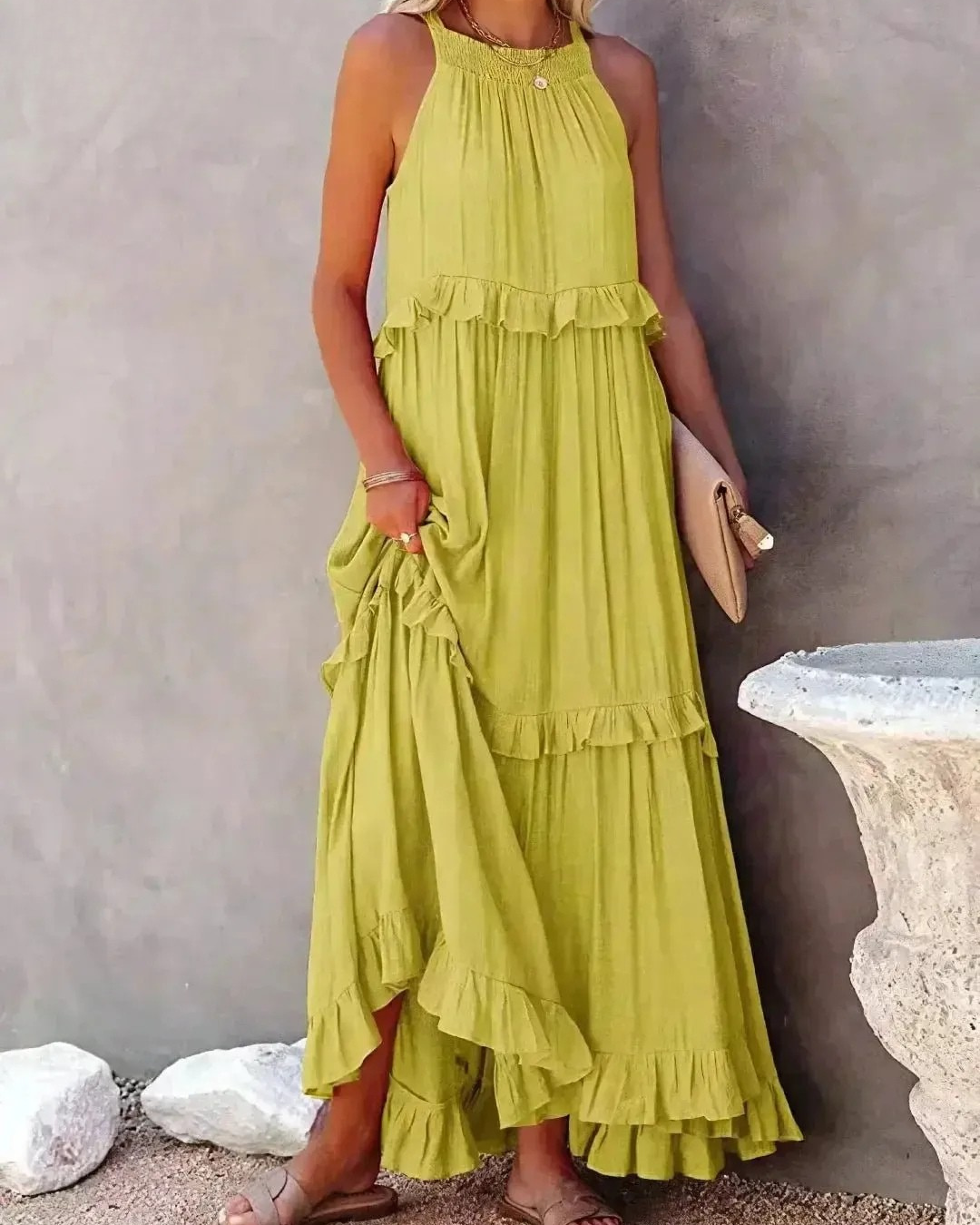 Lorena - Halterneck Dress With Ruffles and Pockets