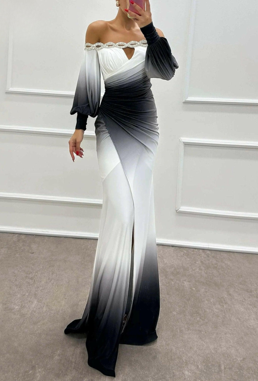 Delia - Gradient Off-Shoulder Evening Dress
