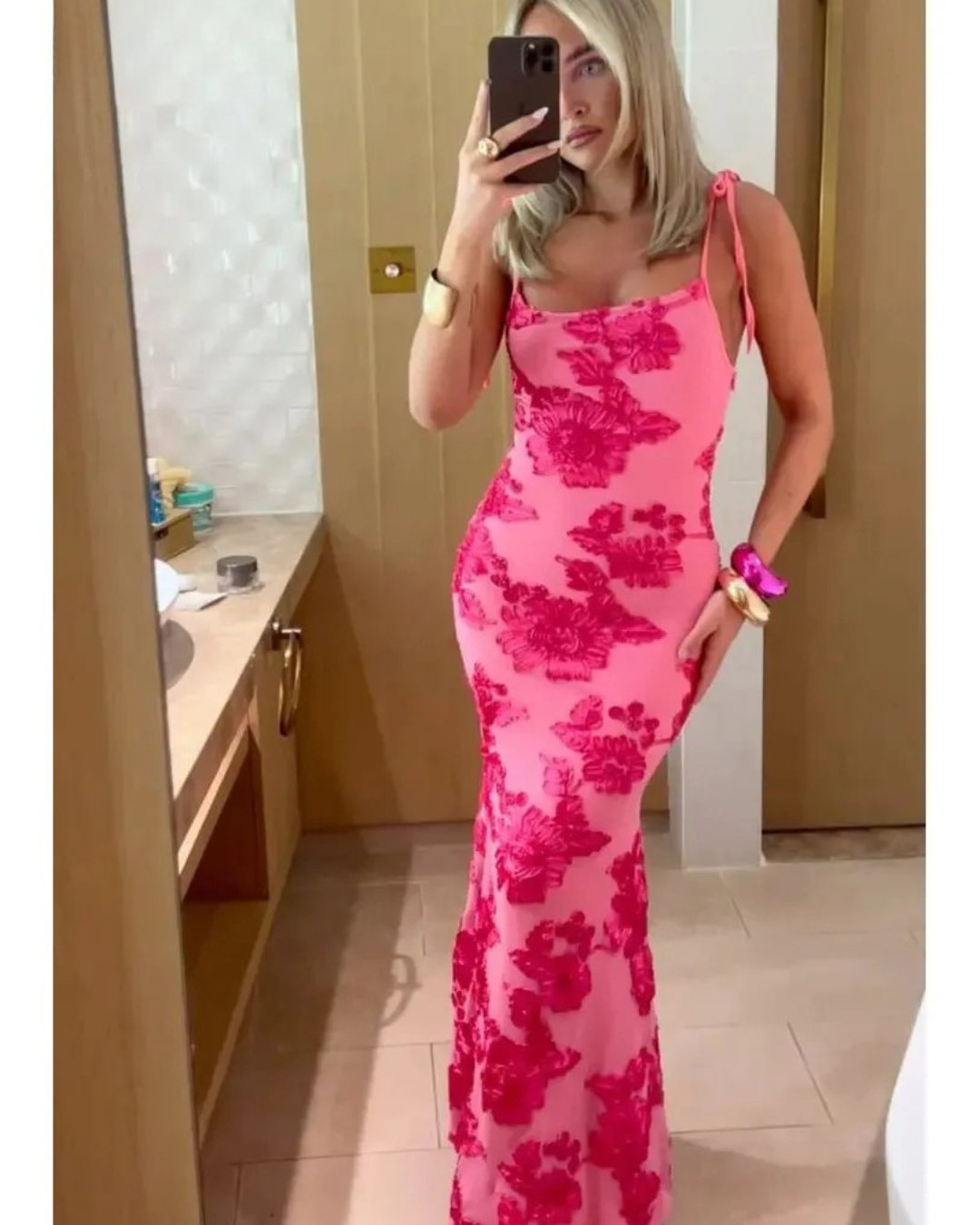 Maritza - Pink Floral Knot-Strap Dress