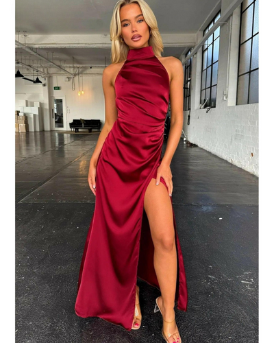 Florencia - Halterneck Sleeveless Slit Maxi Dress