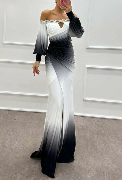 Delia - Gradient Off-Shoulder Evening Dress