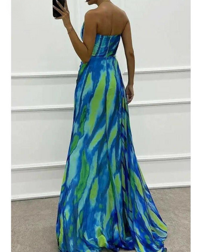 Liora - Off-Shoulder Slit Printed Maxi Dress