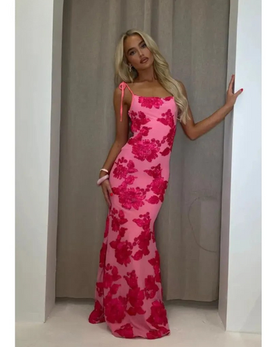 Maritza - Pink Floral Knot-Strap Dress