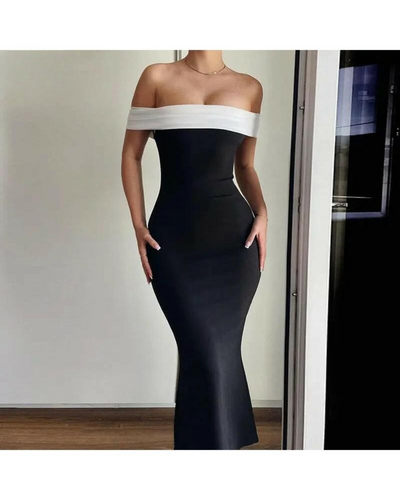 Morgana - Off-Shoulder Contrast Maxi Dress