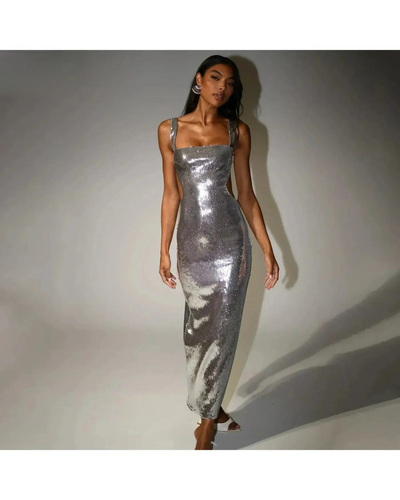 Michaela - Spaghetti Strap Shimmer Maxi Dress