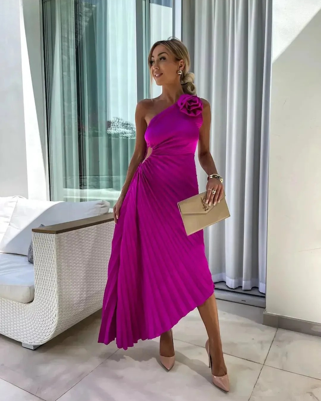 Dariella | Romantic Flower One Shoulder Dress