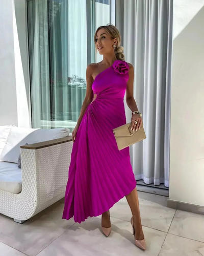 Dariella | Romantic Flower One Shoulder Dress