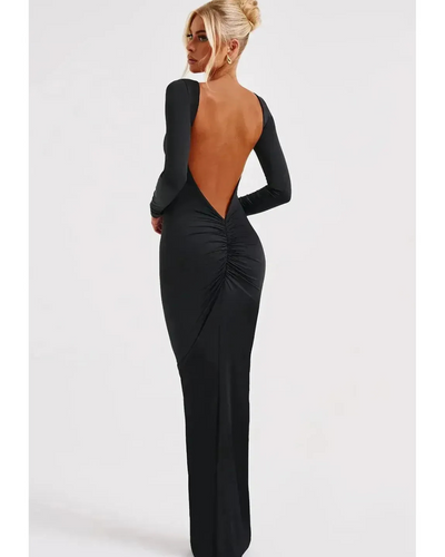 Evanna - Boat-Neck Backless Maxi Dress