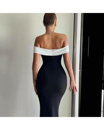 Morgana - Off-Shoulder Contrast Maxi Dress