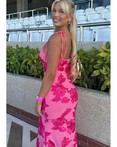 Maritza - Pink Floral Knot-Strap Dress