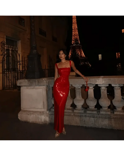 Michaela - Spaghetti Strap Shimmer Maxi Dress