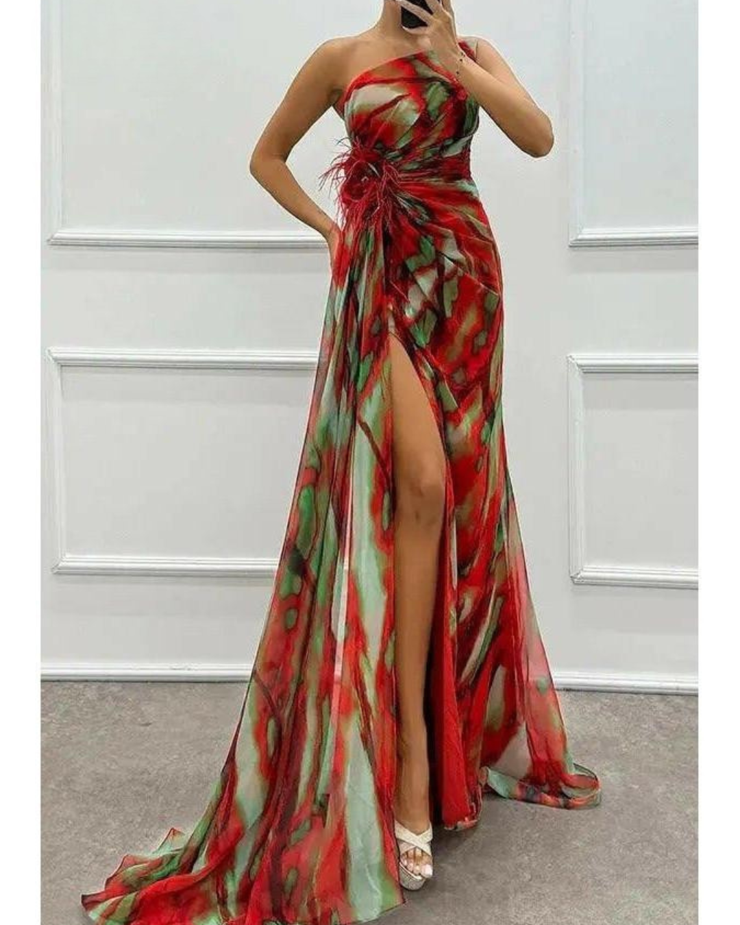 Liora - Off-Shoulder Slit Printed Maxi Dress