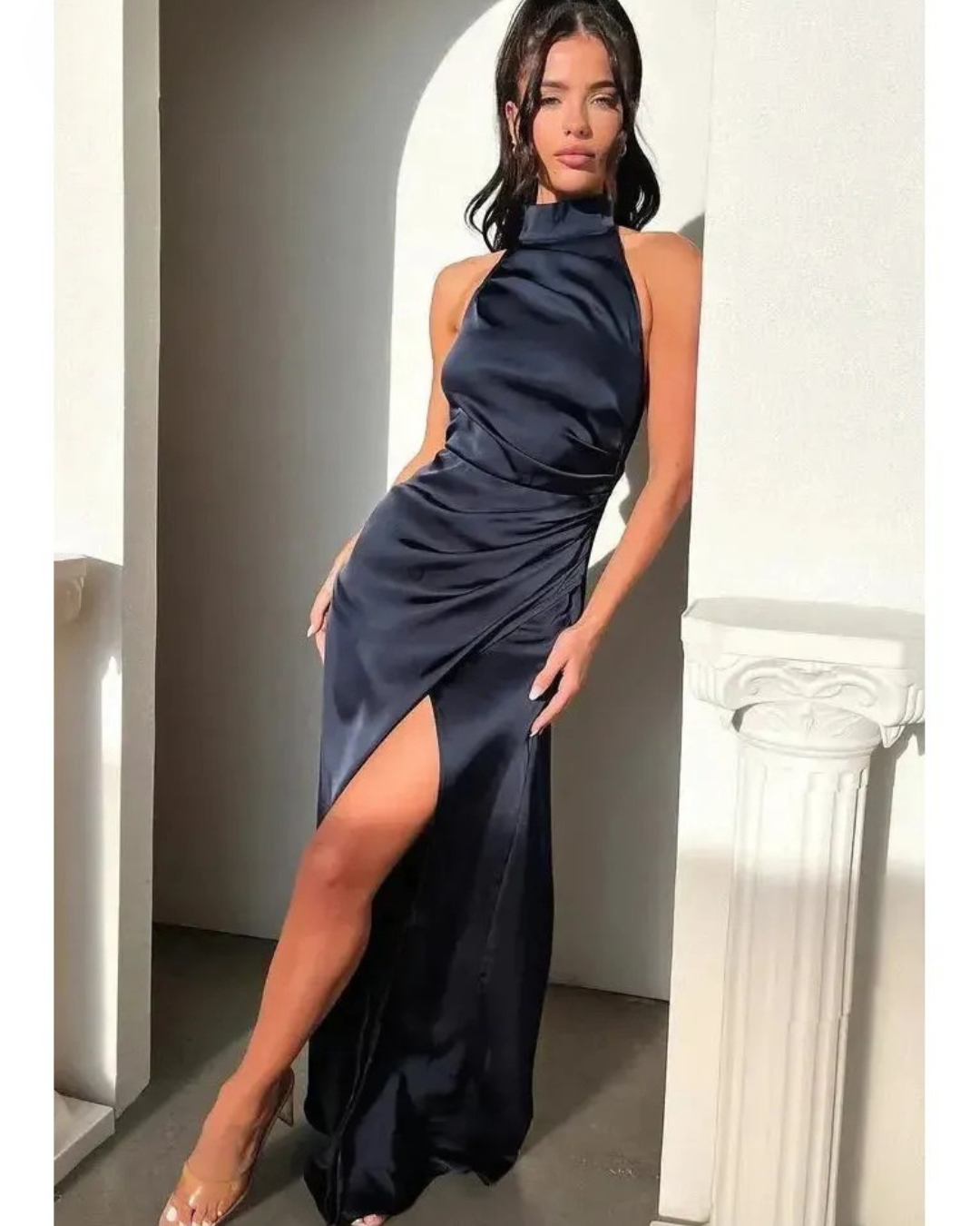 Florencia - Halterneck Sleeveless Slit Maxi Dress