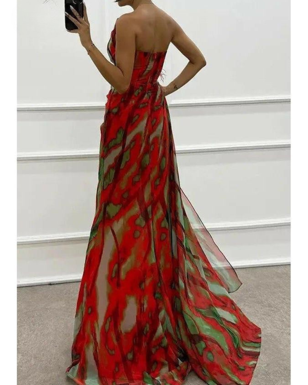 Liora - Off-Shoulder Slit Printed Maxi Dress