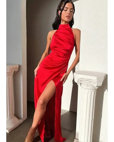 Florencia - Halterneck Sleeveless Slit Maxi Dress
