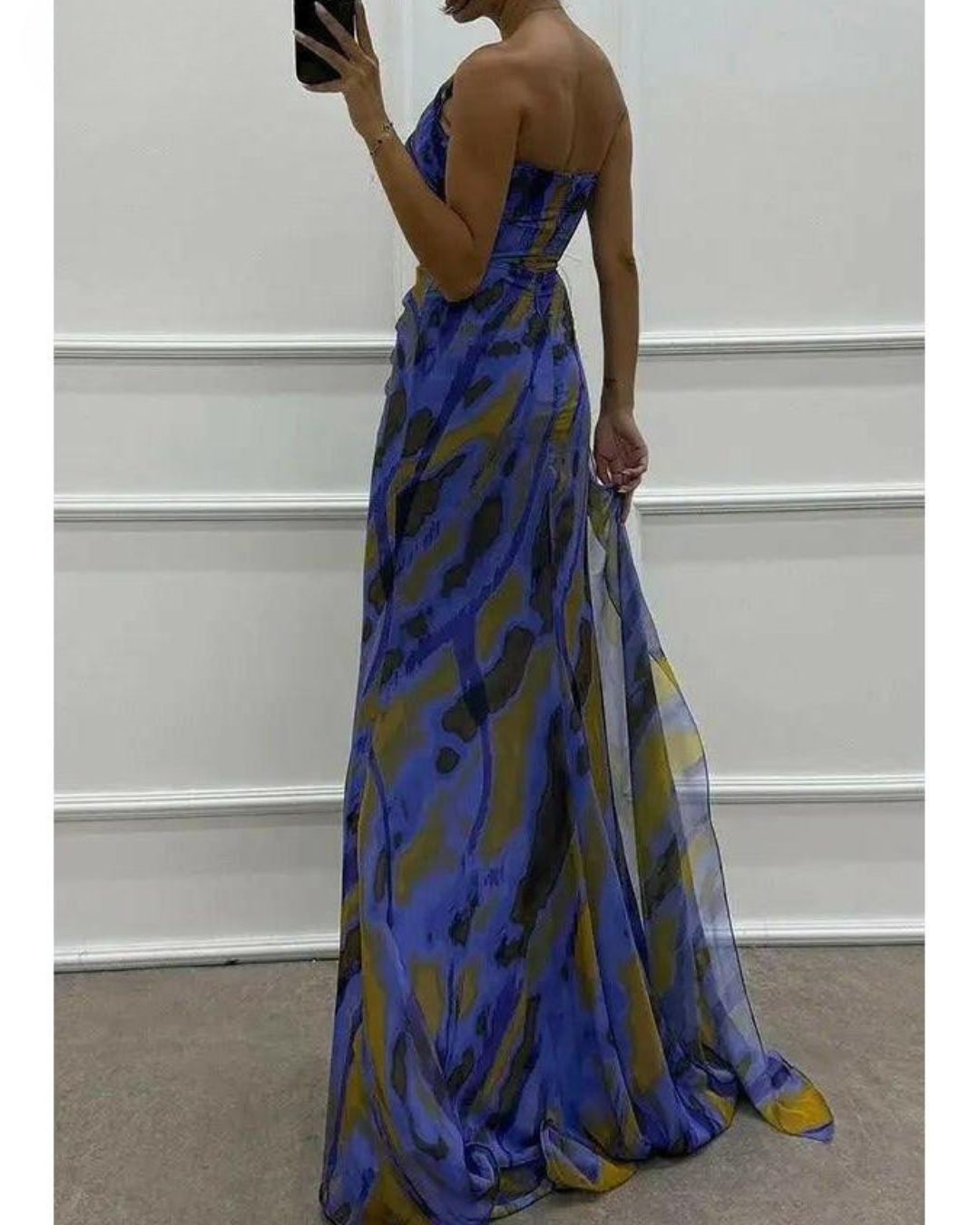 Liora - Off-Shoulder Slit Printed Maxi Dress