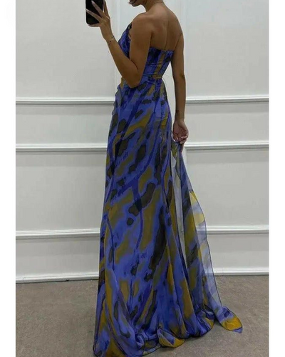 Liora - Off-Shoulder Slit Printed Maxi Dress