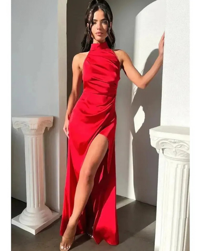 Florencia - Halterneck Sleeveless Slit Maxi Dress