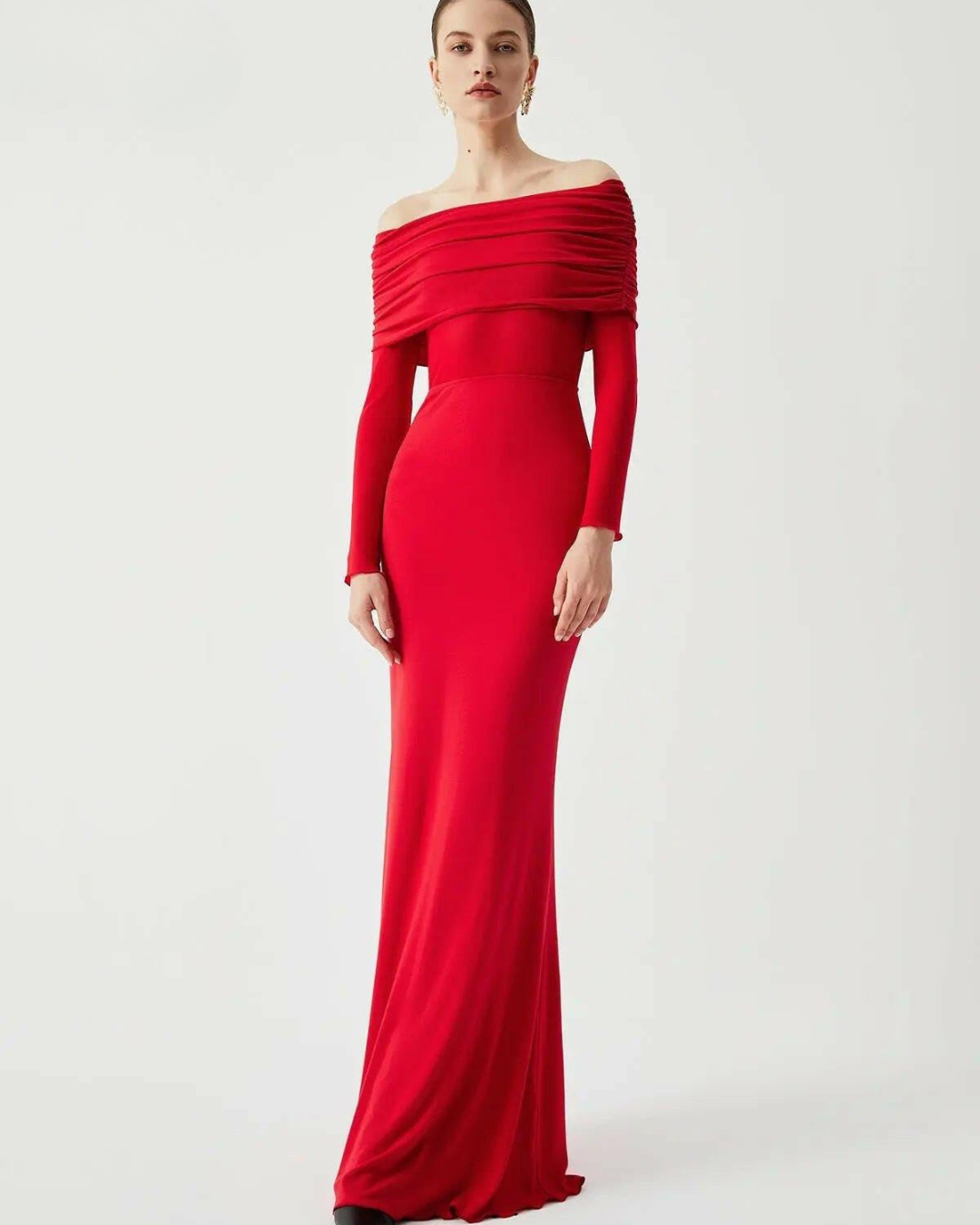 Abriella - Off-Shoulder Overfold Mesh Maxi Dress