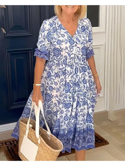 ARIA™ - Elegant Floral Dress with V-Neck