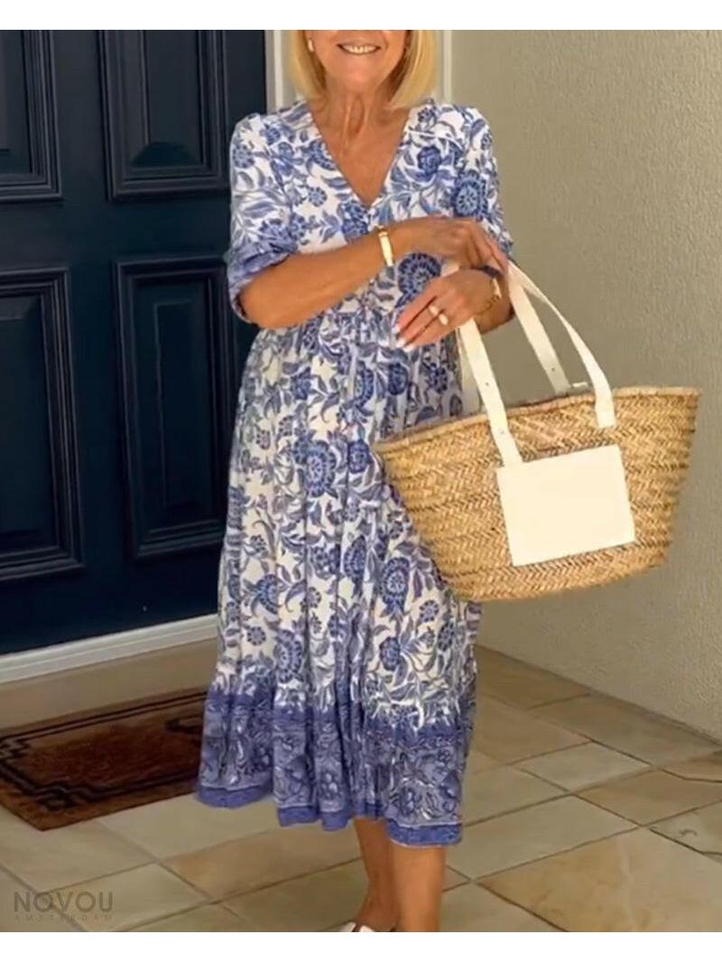 ARIA™ - Elegant Floral Dress with V-Neck