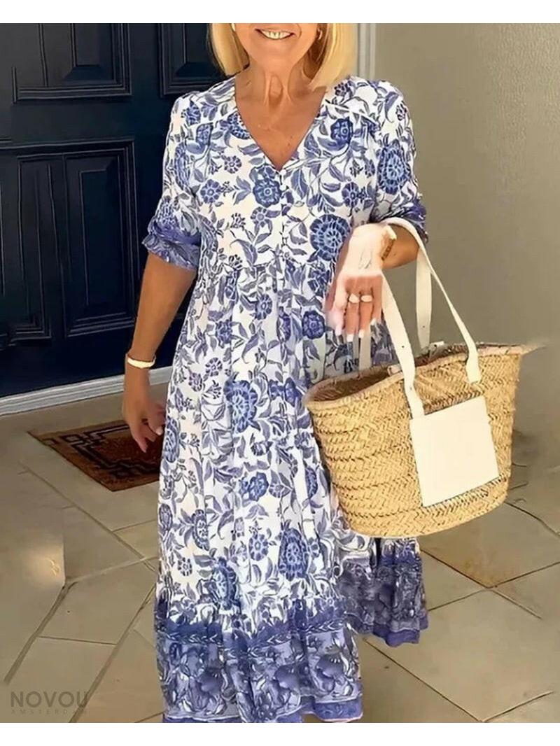 ARIA™ - Elegant Floral Dress with V-Neck