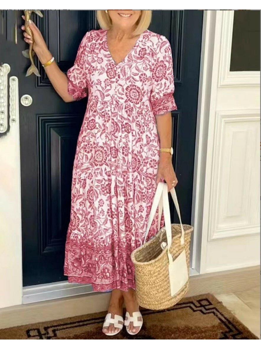 ARIA™ - Elegant Floral Dress with V-Neck