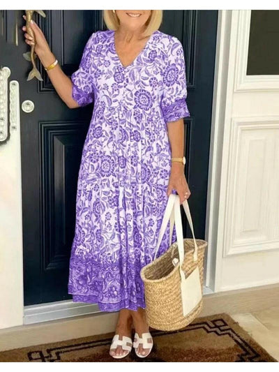 ARIA™ - Elegant Floral Dress with V-Neck