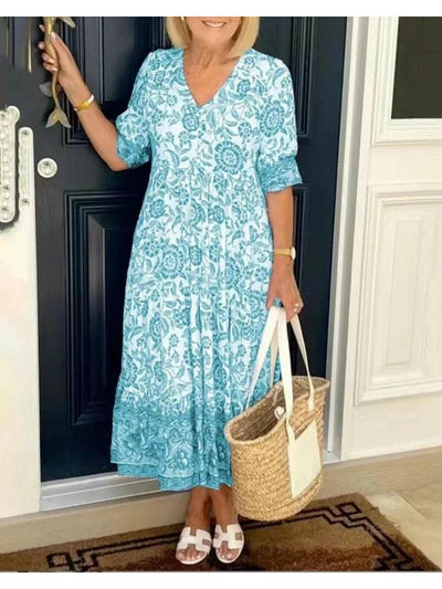 ARIA™ - Elegant Floral Dress with V-Neck