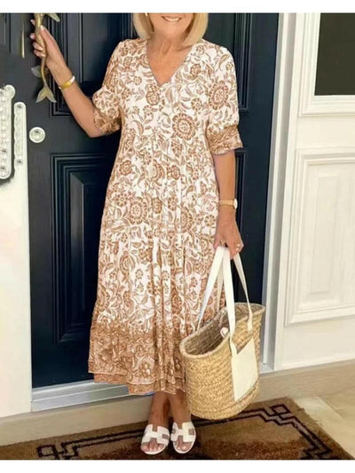 ARIA™ - Elegant Floral Dress with V-Neck