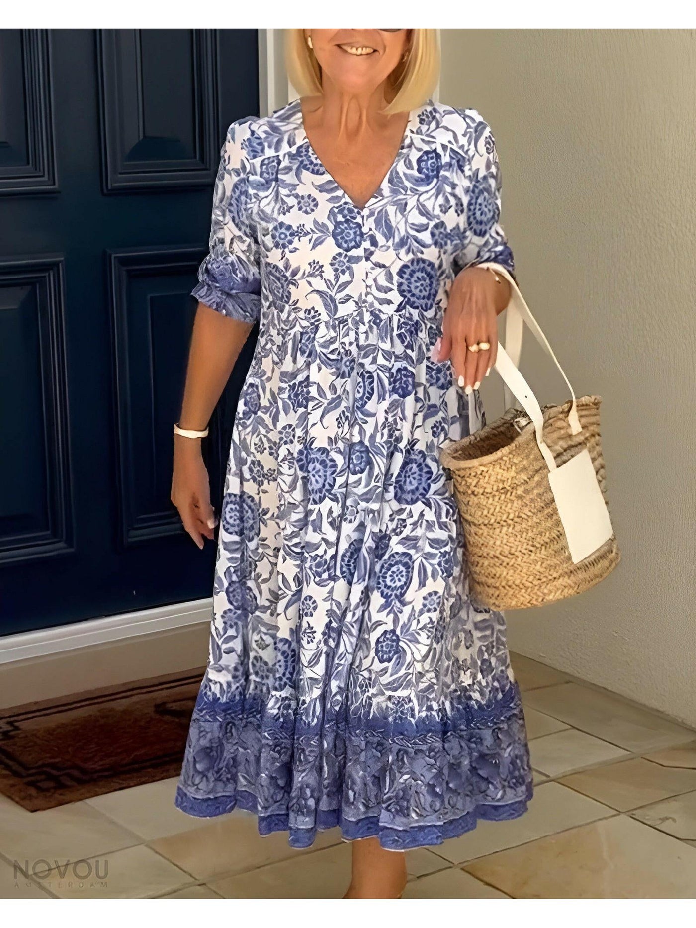 ARIA™ - Elegant Floral Dress with V-Neck