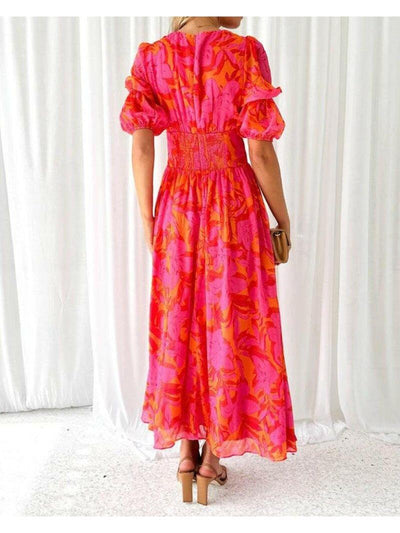 Alva - Elegant V-neck Puff Sleeve Maxi Dress