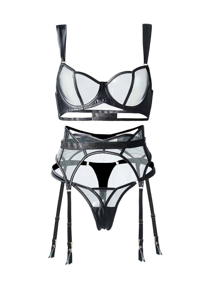 Black See Through Mesh Sexy Push Up Lingerie Set