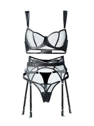 Black See Through Mesh Sexy Push Up Lingerie Set