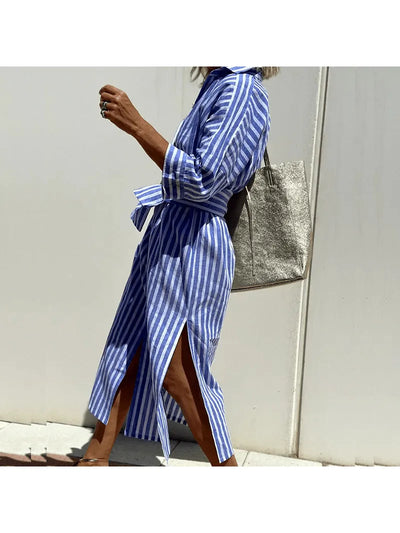 GRACE™ - Elegant Striped Shirt Dress