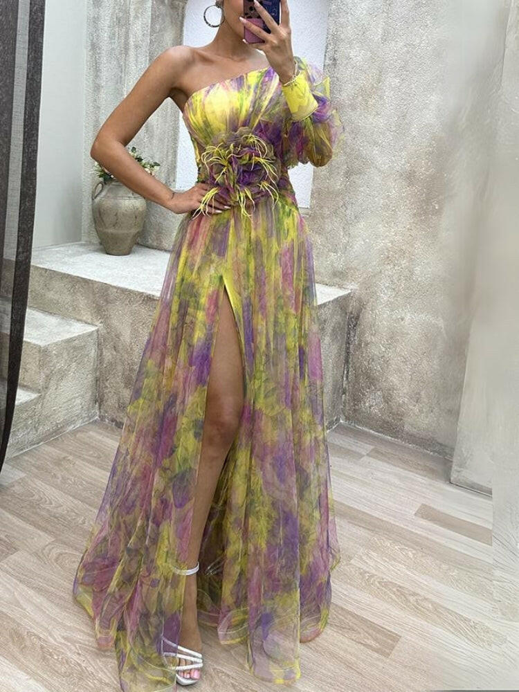 KAYLA™ - One-Shoulder Floral Maxi Dress