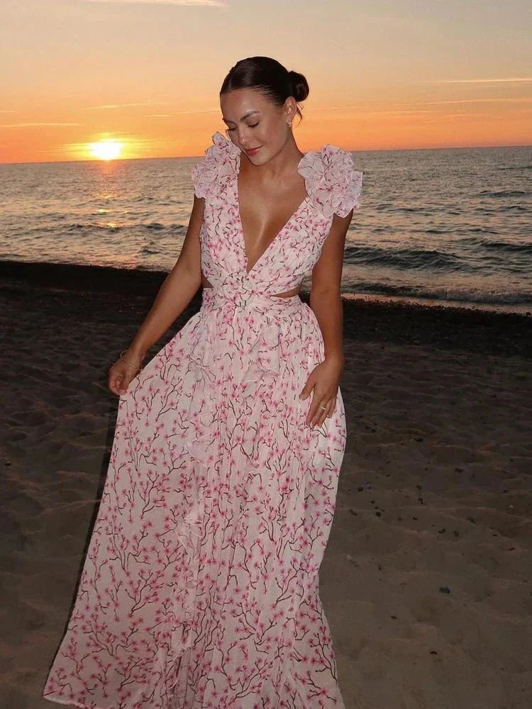 Lexi - Elegant Backless Ruffles Maxi Dress