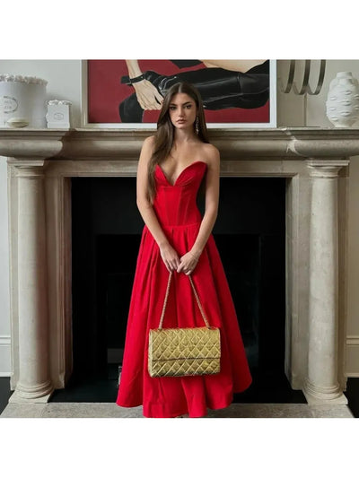 Rafaela - Sleek Strapless Pleated Midi Dress