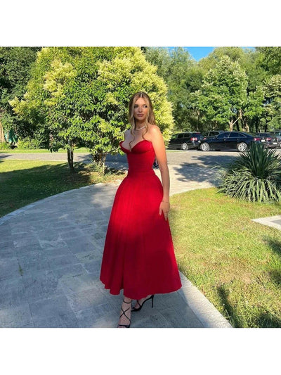 Rafaela - Sleek Strapless Pleated Midi Dress