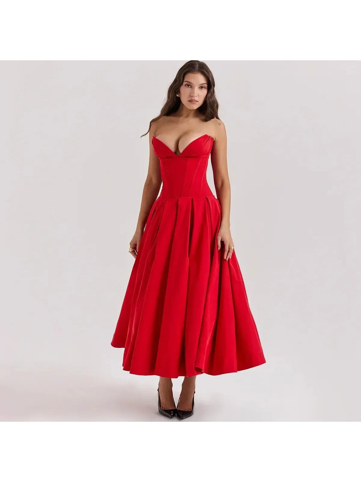 Rafaela - Sleek Strapless Pleated Midi Dress