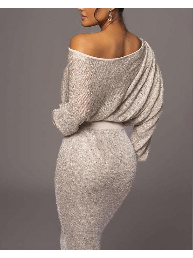 Riva - Elegant Knitted Off Shoulder Maxi Dress