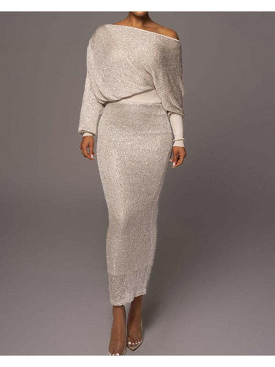 Riva - Elegant Knitted Off Shoulder Maxi Dress