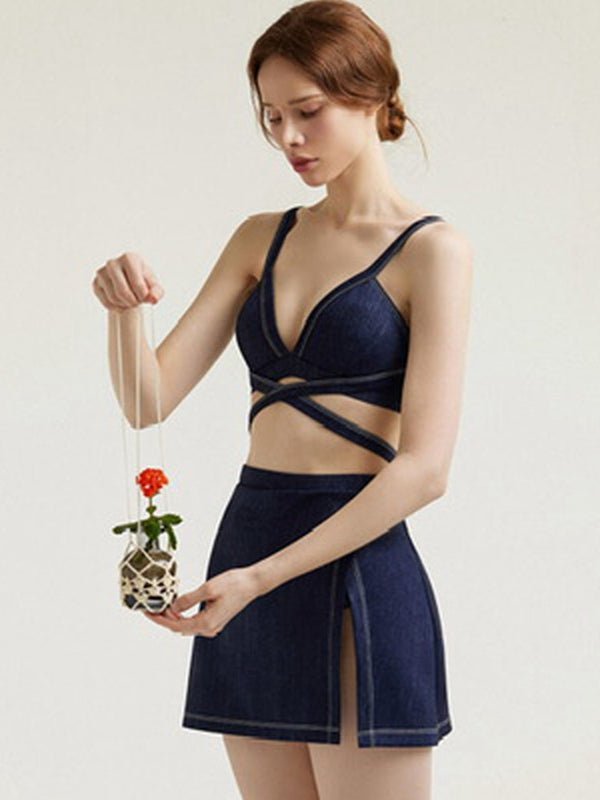 Sexy Faux Denim 3-Pieces Bikini Set